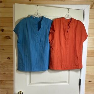 SHEIN Boxy Blue and Orange Short Sleeve Blouses